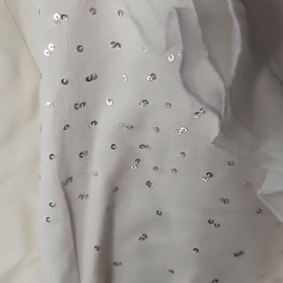 Linen Cotton Blend Ruffled Sequin Jacket Blazer Creamy White Size 16 - Picture 5 of 11